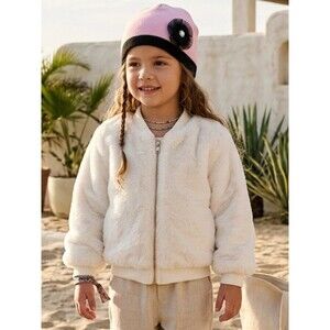 Cat & Jack Cream Faux Fur Jacket & Beanie Set - 6-9M